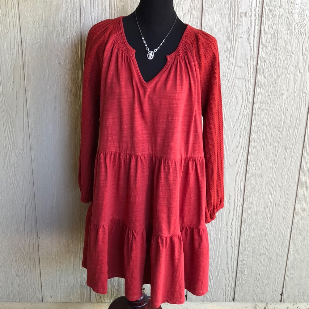 Umgee Long Sleeve Tiered V Neck Dress